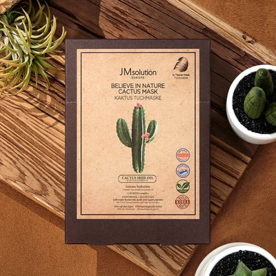 Masca de fata premium cu ulei de cactus si 3 tipuri de acid hyaluronic. JMSolution Believe in Nature Cactus Mask